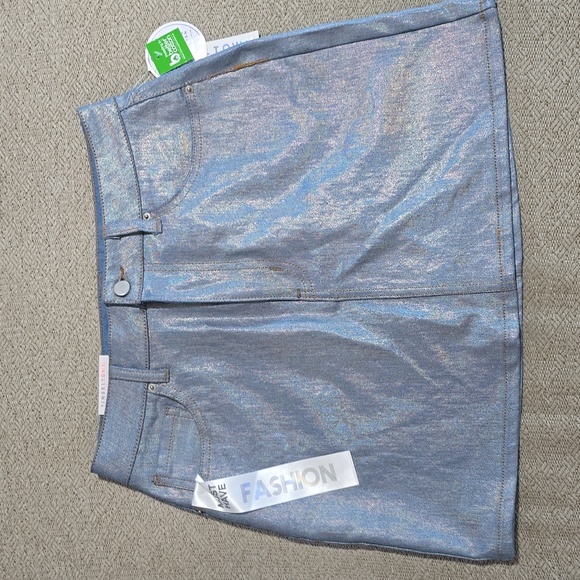 Tinseltown Iridescent Denim Mini Skirt - Size Large - Picture 3 of 10